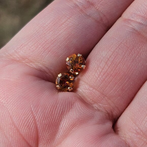 14K Yellow Gold 4 Prong 5mm Orange Topaz Earrings Studs